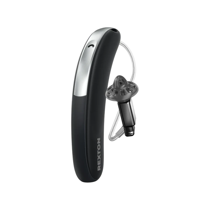 Aparelho auditivo Rexton BiCore Slim RIC preto e prata